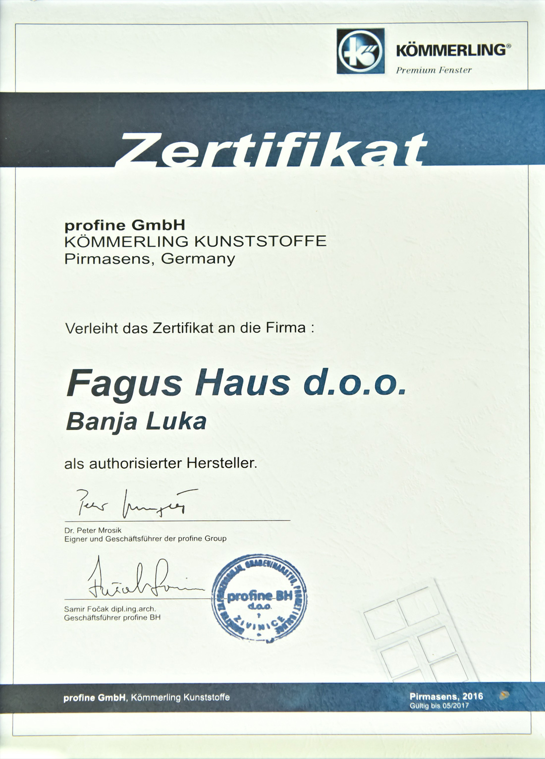 Kömmerling Kunststoffe Authorisierter Hersteller Fagus Haus d.o.o.